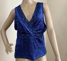 Vtg Y2K Babydoll Velvet Cami Lace Trim Fairy Tank Top Blue Sz M Whimsigoth