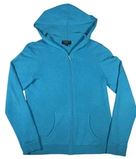 Charter Club Cashmere Sweater Womens Medium Blue Zip Hoodie Luxury Hooded