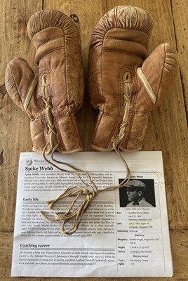 Spike Webb Pro Boxer Sparring Boxing Gloves 1919-1922 US Olympic Navy Coach Rare
