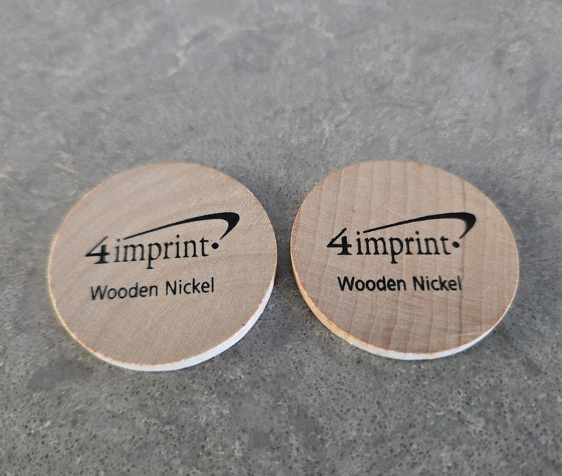 Wood Nickel 2 Lot  4Imprint Inc. Advertisement 4 imprint Inc Smiley Face Buck