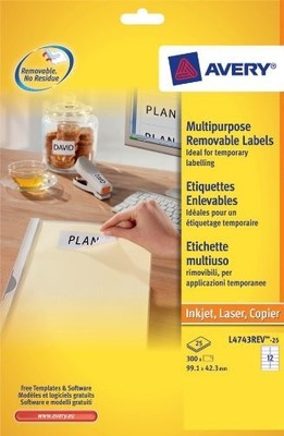 Avery Multipurpose Mini Removable Label 99x42.3mm 12 Per A4 Sheet W... NEU