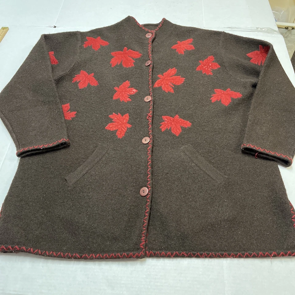 Chaqueta Suéter Vintage Linea by Louis Dell’Olio 1X Hoja de Lana Marrón Bordada Foto 2 de 4