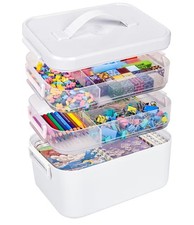 3-Tier Art Supply Storage Container, Stackable Craft Organizer Box with Dividers