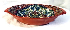 NEW VANCASSO Ceramic Bohemian Geometric Dish 9 1/2" Au Gratin Oval Oven to Table
