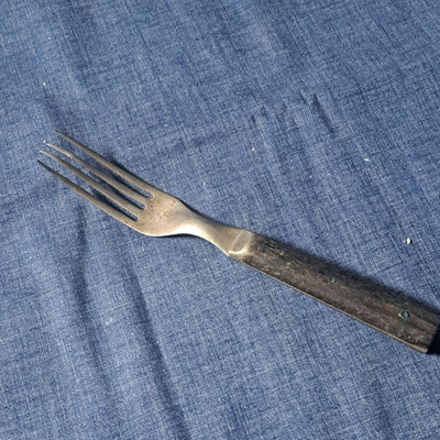 Vintage 4-Tine Metal Fork Flatware with Dark Brown Wooden Handle