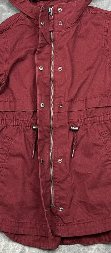 NEW Old Navy Field Jacket Girls Medium 8 Burgundy Wine Full Zip Hooded Pockets - Image 3 of 4