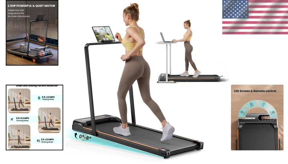 Under Desk Treadmill Alloy Steel 2.5HP Incline 8% Portable Exercise Machine - Image 2 of 4