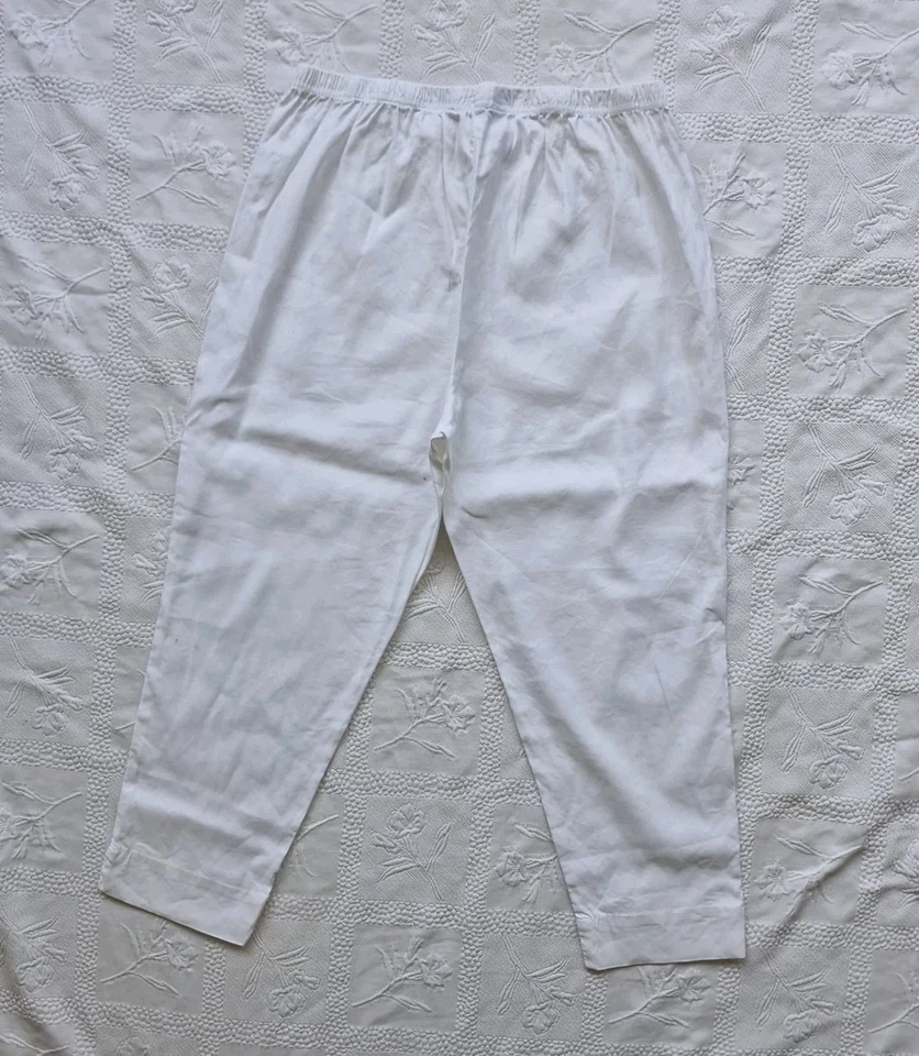 Cut Loose Women White Linen Blend Elasticated Waist Cropped Pants Trouser. Large - Image 2 of 4