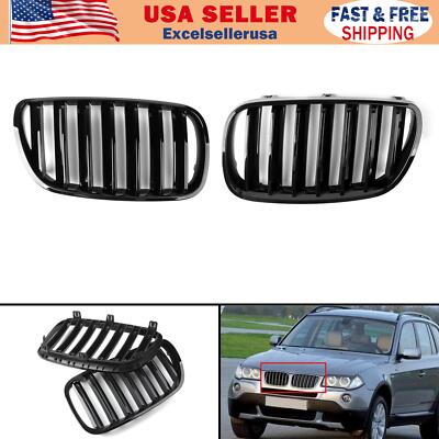 Pair Shiny Black Front Bumper Grille Fit For BMW E83 X3 LCI Facelift 2007-2010