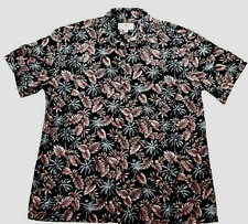 Island Shores Hawaiian Shirt Mens Size L Rayon Black Leaves Beach Button Up