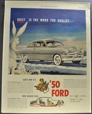 1950 Ford Custom V8 Club Coupe Large Size Print Ad Excellent Original 50