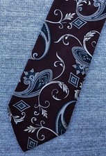 Haggar Men's Necktie Paisley Short Maroon Blue Tan Length 55" Made in the USA