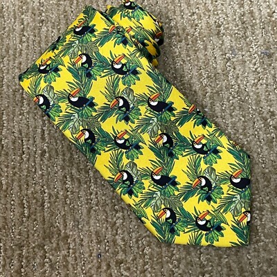 Maus & Hoffman 100% Silk Necktie Tropical Toucan Print Italy Preppy Resort