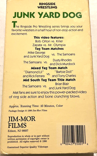 JUNK YARD DOG - Ringside Wrestling on VHS Videotape (1990 Jim-Mor) Louisiana! - Picture 2 of 2