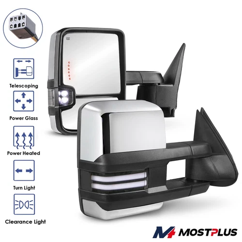 Chrome Power Heated Tow Mirrors w/ Signal Lights For 1999-2002 Silverado Sierra