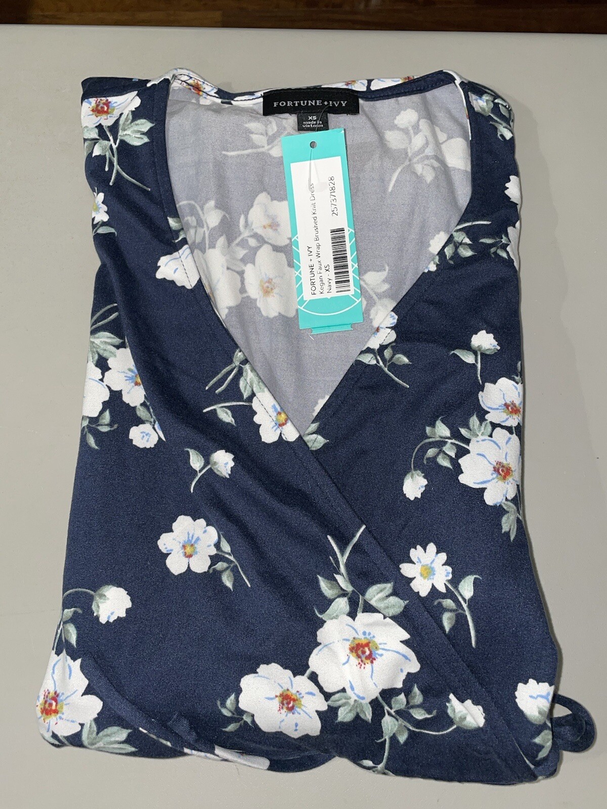 Kegan Faux Wrap Brushed Knit Dress Navy 