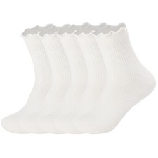 Ruffle Socks Women  s Cotton Frilly Low Socks Lettuce Edge Style 5-10 Pack