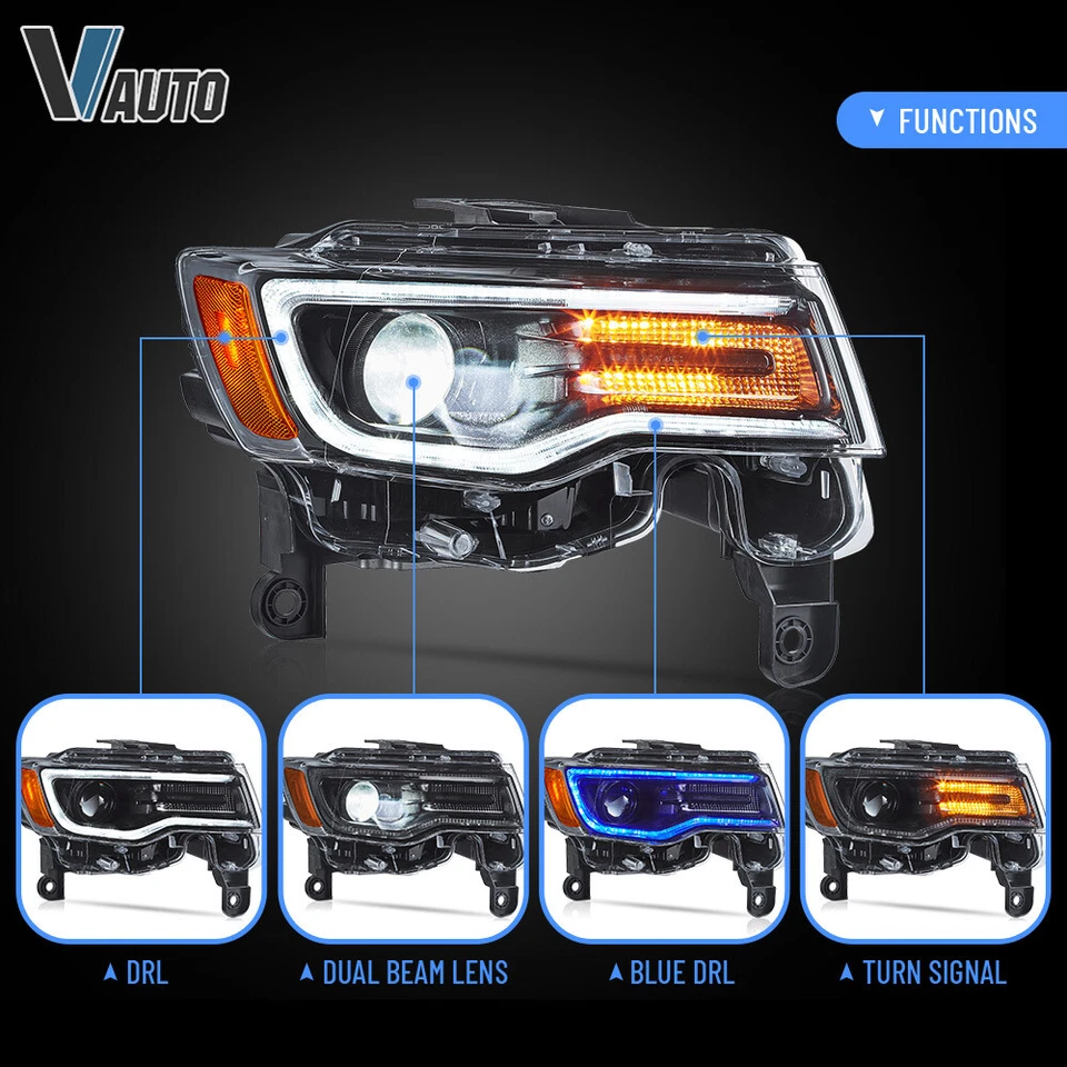 Faros proyectores LED secuenciales negros carcasa para Jeep Grand Cherokee 17-22 Foto 3 de 4