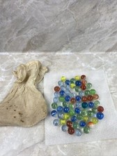 Vintage Lot of 63 Marbles w/Cloth Bag