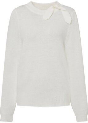 Oversize-Pullover mit Schleife Gr 36/38 Wollweiß Damenpullover Langarm-Pulli Neu