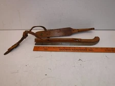 Antique Vintage Wooden Metal Ice Skates With 1 Foot Leather Strap