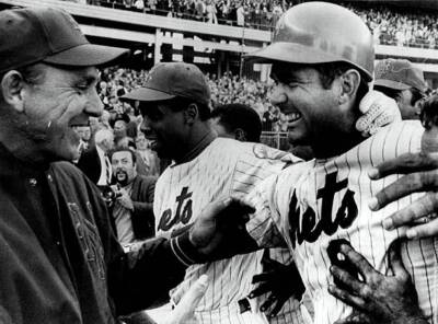 New York Mets manager Gil Hodges and Donn Clendenon rush to congra- Old ...