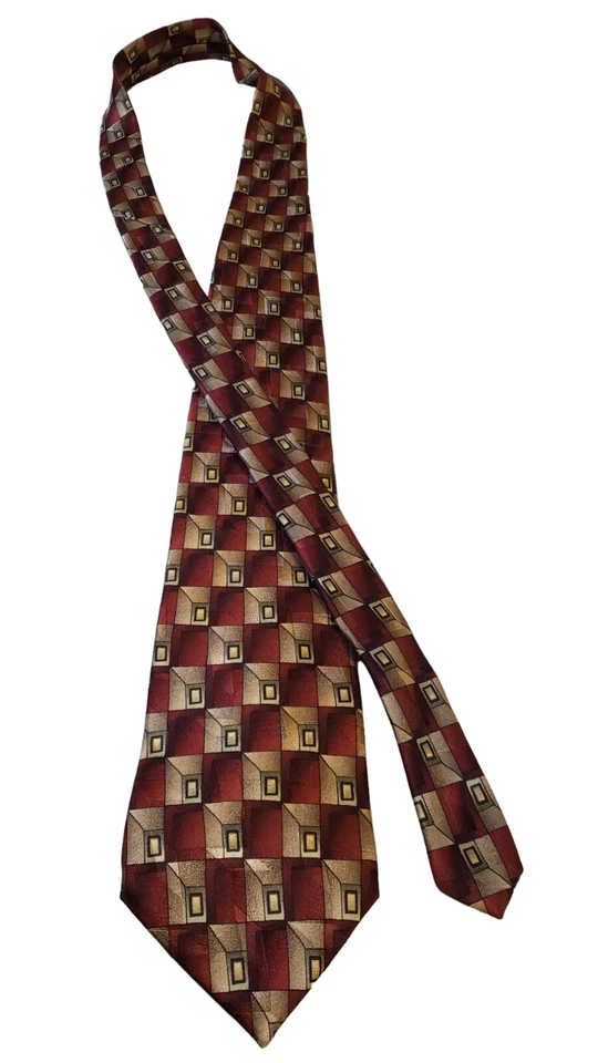 Corbata Taylor & Henry Hombre Rojo Tostado Diseño Geométrico Excelente Estado Foto 3 de 4