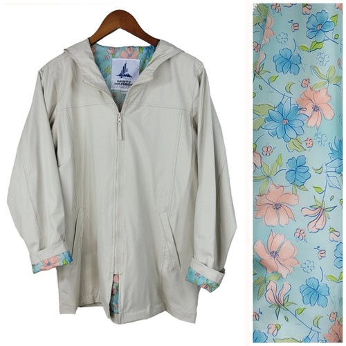 Misty Harbor Size Small Jacket Rain Coat Slicker Full Zip Up Hooded PVC Floral