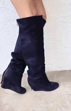 Ash Italia Black Knee High Wedge Boots Pearl Women’s 36 6 READ