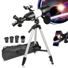 Astronomical Refractor Telescope, 80mm Aperture/400 Focal, 3 Rotatable Eyepieces
