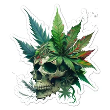 Marijuana Weed Skull, Vinyl Decal Sticker, Indoor Outdoor, 3 Sizes, #9811