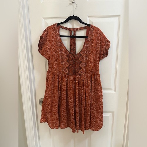 Free People Sundown Babydoll kurzes Minikleid orange Größe Medium mit Taschen! - Bild 2 von 8