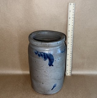 Antique 19th C Stoneware Salt Glaze Small Pennsylvania Canning Jar Crock 8 1/4"