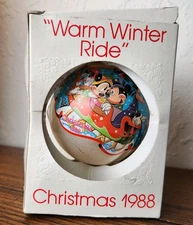Vtg Schmid Disney Warm Winter Ride Christmas 1988 Ornament Mickey Minnie Goofy