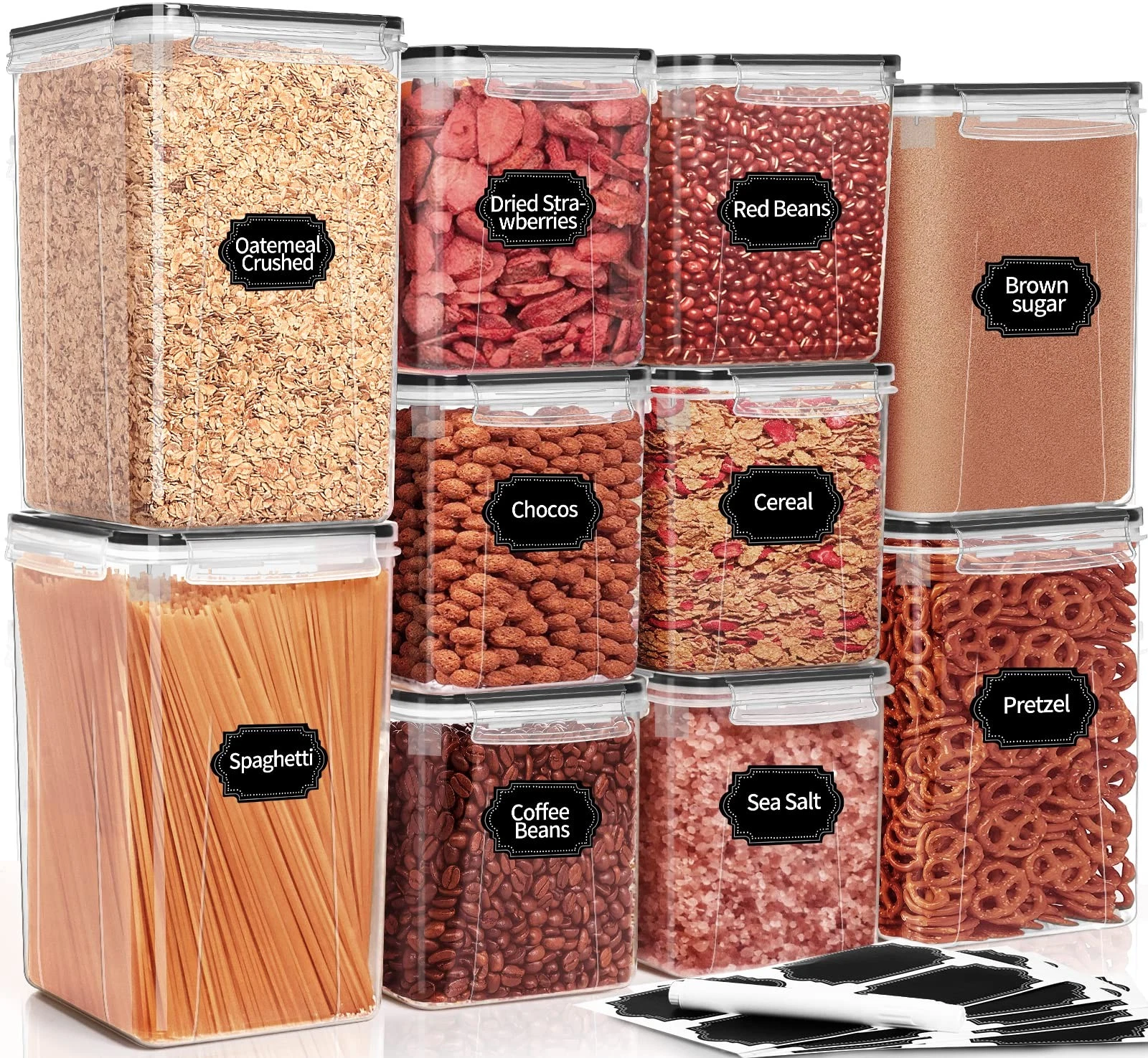 Large Airtight Food Storage Containers with Lids, 10PCS Plastic Cereal Storag...