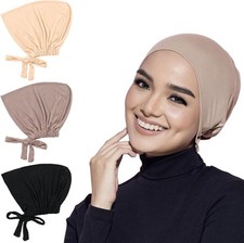 3 Stück Hijab Kopftuch Damen, Hijab Undercap, Turban Mütze Damen, Islamische