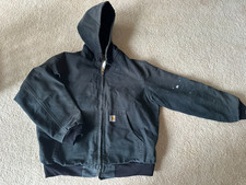 Vintage Carhartt J131 BLK Active Jacket Large Black Duck Canvas Hooded Distresse