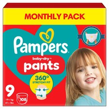 Image of Pampers Baby Dry Size9 Diaper Pants 19+kg Stretchy Large Monthly Pack 108Nappies