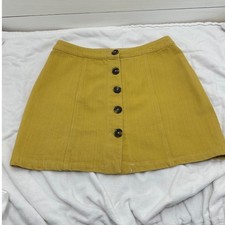 Newbury Kustom Button Front Mini Skirt Womens M Mustard Yellow Excellent A-Line