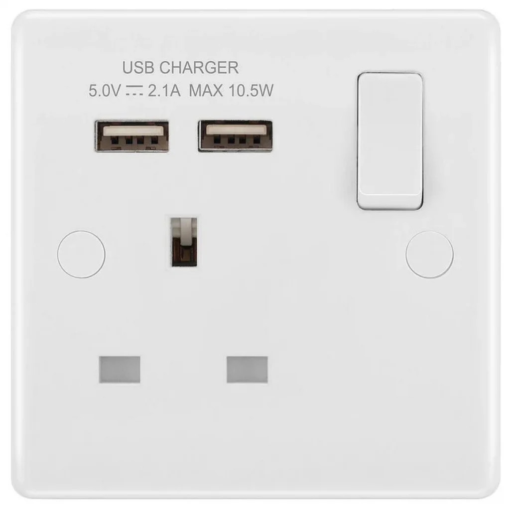13A Socket White With USB Nexus Charger BG Electrical 821u2