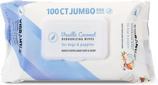 Vibrant Life Jumbo Deodorizing Wipes for Dogs  Puppies, Vanilla Coconut, 100 Co