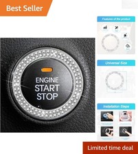 Elegant Double Silver Rhinestone Car Push Start Button Covers - 2 Pack