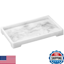 Luxspire Resin Vanity Tray - White Marble Bathroom Toilet Tank Storage 10.03x5.9