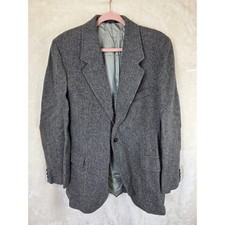 Pendleton Mens Grey Herringbone Wool Blazer Suede Elbow Patches USA Made 44 Long