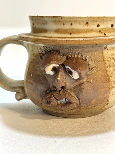 🌿 Studio Pottery Mug Artist Ugly Face Coffee Tea Cup Mug Whimsical