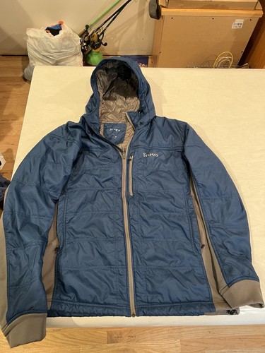 Simms Men’s XXL Kinetic Puffer Hooded Primaloft Insulated Fishing Jacket Blue