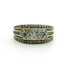 Diamond 9ct Yellow Gold Ring Wide Band Cluster Hallmarked Setting Size N 4.5g