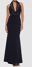 Betsy  Adam Women's Black Bow-Trim Shawl-Collar Dress Size 4