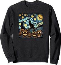 Halloween Starry Night Pumpkin Black Cat Costume Unisex Crewneck Sweatshirt