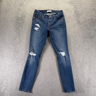 Loft Jeans Womens 2 Blue Cotton Denim Skinny Curvy Distressed Faded Stretch